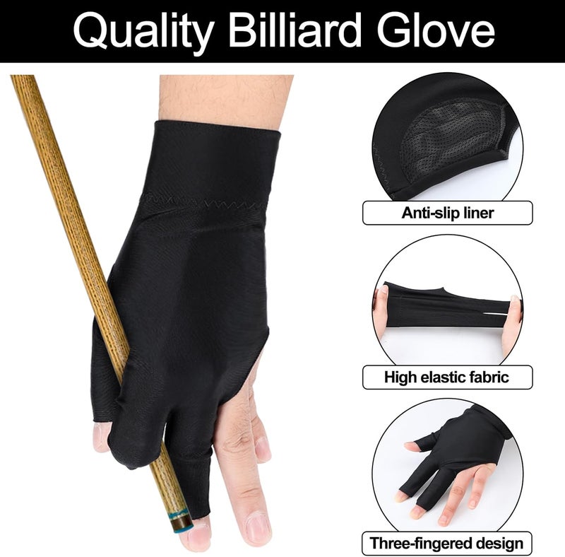Civaner 8 Pcs 3 Fingers Pool Gloves Billiards Left Hand Cue Sport Show Gloves for Women Men Billiard Shooters Carom Sports Accessories - Image 3